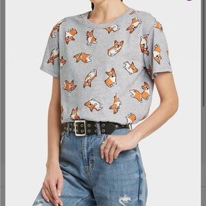 NEW Gray Corgi Print T-Shirt